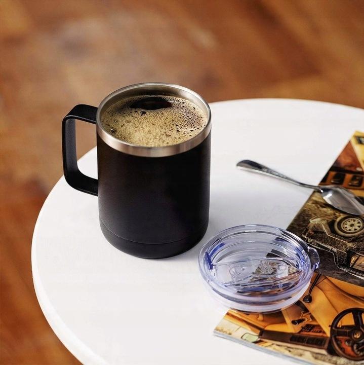 Kubek Termiczny Z Uchwytem Do Kawy Yerba Mate Srebrny Szczotkowany 350Ml