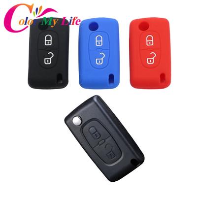 Cor minha vida 2 botões carro silicone remoto chave titular capa saco caso fob para peugeot 107 207 307 307s 308 407 607