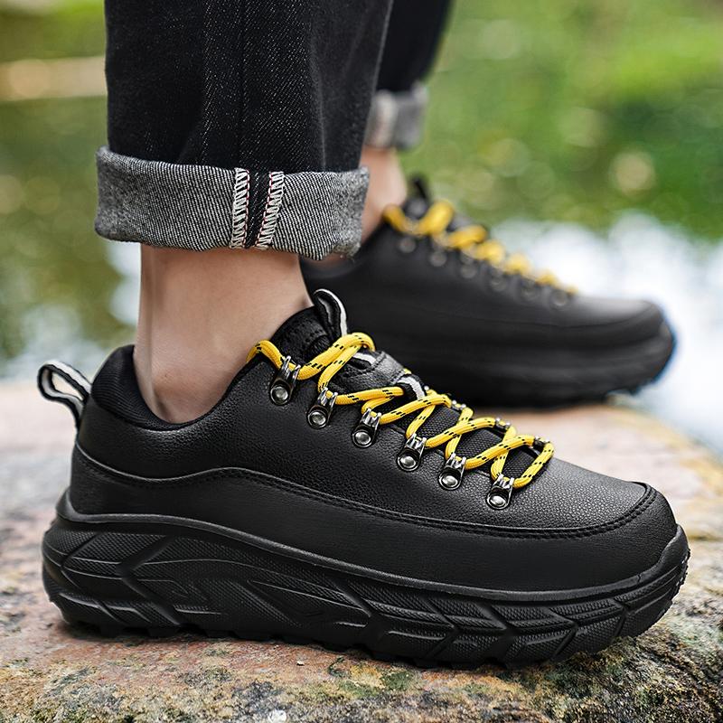 Men's Hiking Shoes PU Leather Casual Sports Shoes Fashion Lace-up Platform Shoes Waterproof Walking Shoes Big Size 39-48