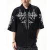 Gothic Thorn Tribal Print Zip-Up Short Sleeve Shirt