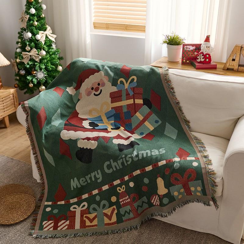 Christmas Sofa Cover Blanket Cotton Blend Festive Decorative Throw Couch Anti Cat Scratch