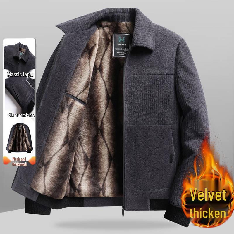 Plüsch-Chenille-Winterjacke für Herren für 50-Jährige - Lässiges warmes Oberteil für die Mitte des Lebens