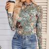 Women's Floral Print Mesh Long Sleeve Top