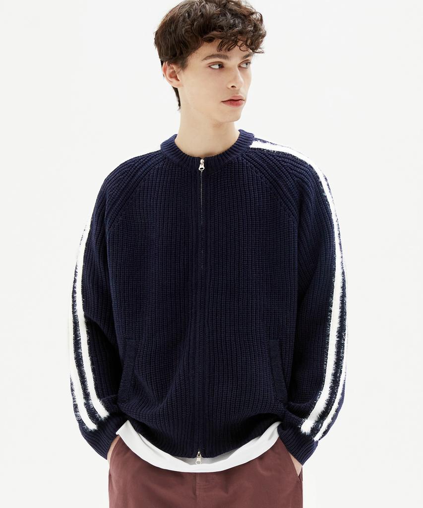TRILLION Washable Hairy Brush Track Zip-Up Knit (Navy)