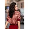 Contrast Striped Shirt Skirt Hong Kong Style Retro Salt Style Fashion Suit for Women