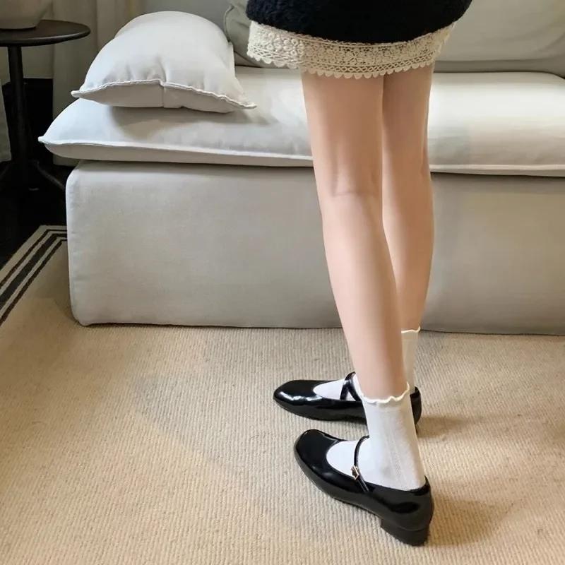 2024 2024 Cute Lolita Shoes Japanese Girl Platform Black Flat Heels 2024 Square Toe Mary Jane Women Leather Student Cosplay Shoes