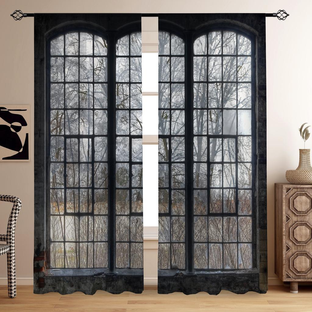 2pcs Waterfall Mountain And River Scenery Spring Window Print Curtain Digital Printed Curtain For Living Room Kitchen Bedroom