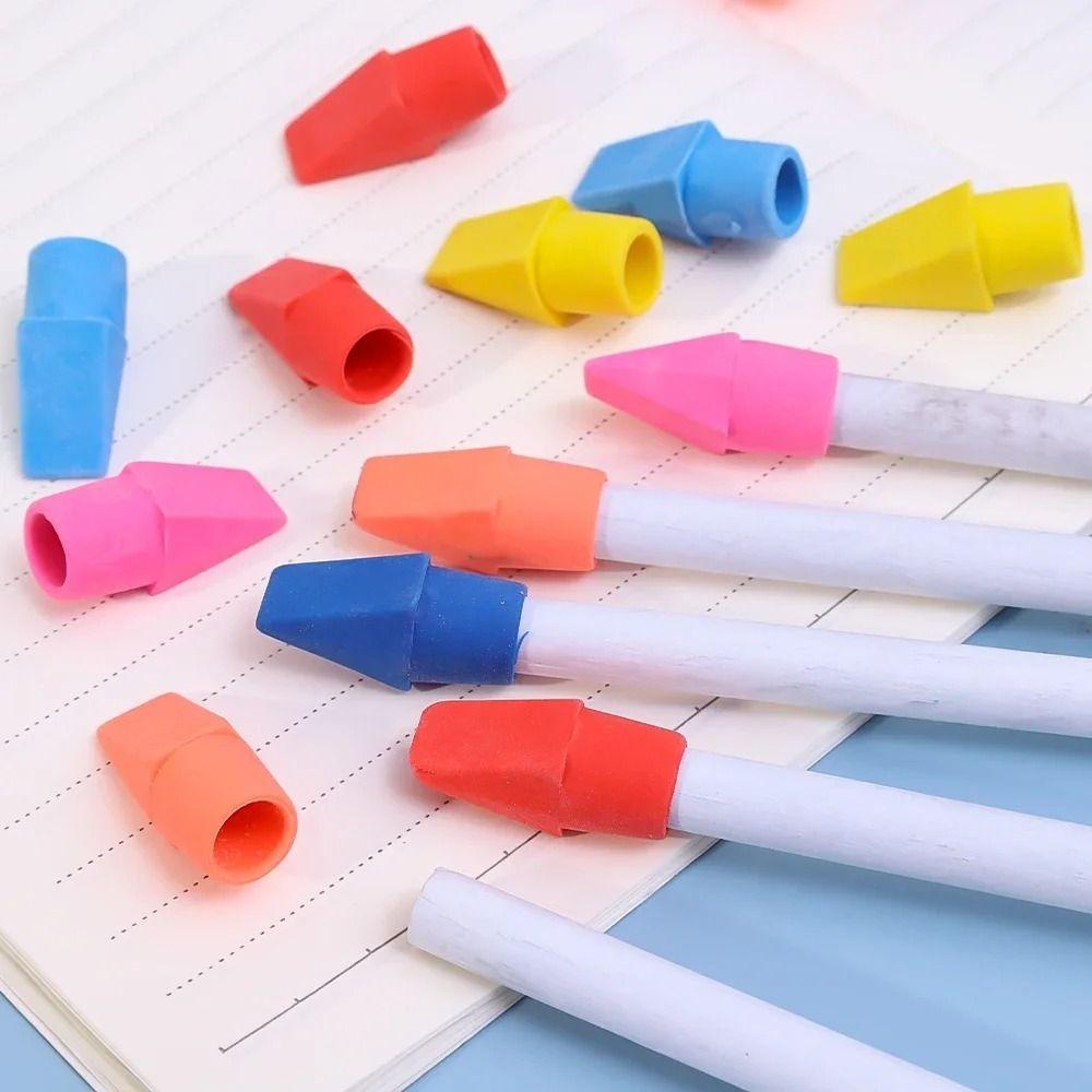 20/50PCS 2-in-1 Erasers Chisel Shape Pen Top Protector Pencil Extender  School Office Supplies