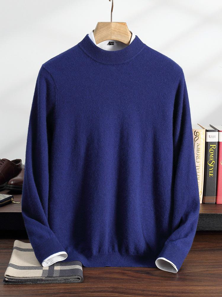 Men's Cashmere Half-High Neck Pullover - Autumn/Winter Versatile Loose Knit Sweater for Mid-Aged and Young