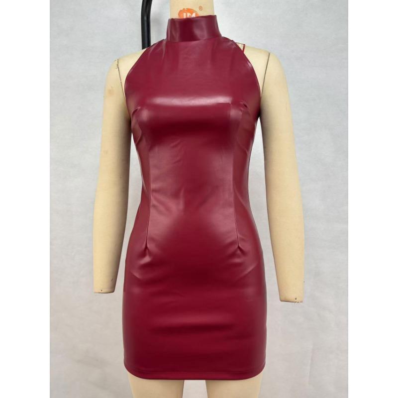 Women's Dress, Autumn and Winter PU Leather Mini Skirt, Nightclub Pure Color