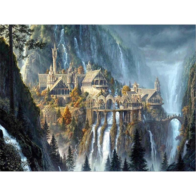 

Алмазная картина Замок Вышивка Крестом Мозаика Пейзаж 5D Diy Полный круглый горный хрусталь Фотографии Домашний декор Full Round 30x40CM