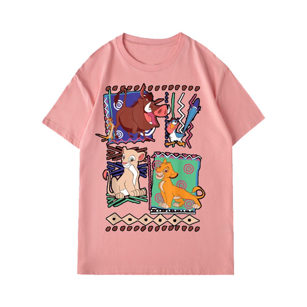 Disney Charming Lion King Mosaic T Shirt Unisex Couples Clothing Summer Cotton Short-Sleeved Parent-Child T-shirt Men Clothing