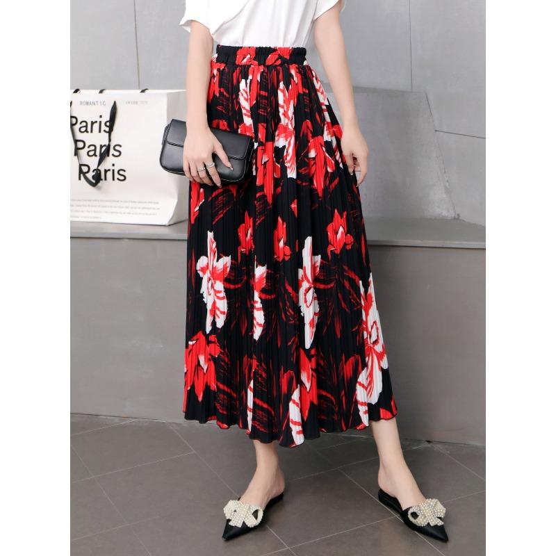 

Spring new fashion pleated skirt digital printing long skirt elastic waist supply temperament commuting One size fits all