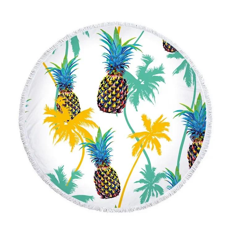 Summer Round Beach Towel Flamingo Tropical Plant Pineapple Printing Bath Shower Towels Bikini Cover Up Beach Towel