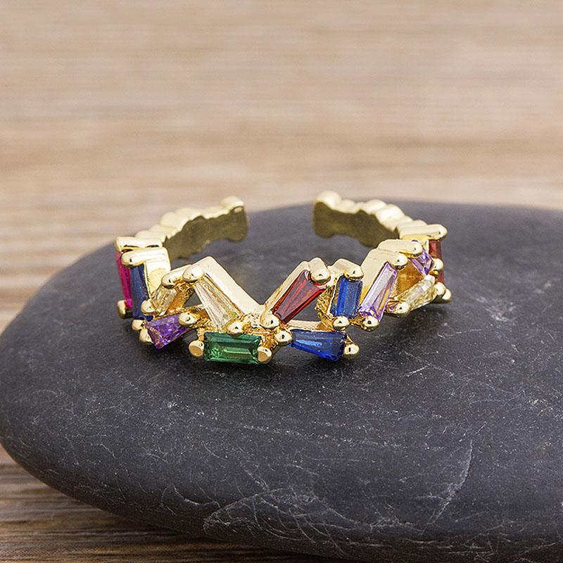 AIBEF Multi-layer Rainbow Flower Adjustable Rings Luxury Cubic Zirconia Crystal Opening Finger Rings For Women Jewelry Gift
