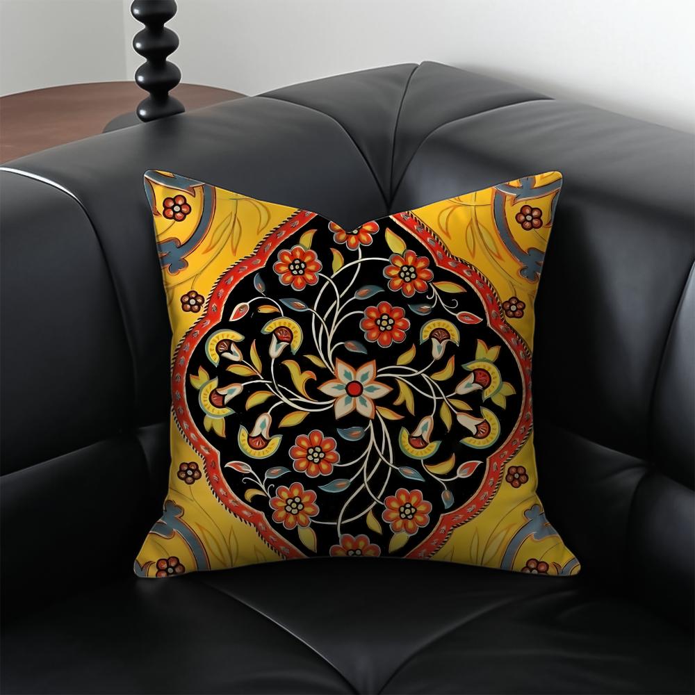 Vintage Persian Style Pillow Cushion Cover Pillow Case Anti-Dustmite Invisible Zipper Silky Plush Cushion