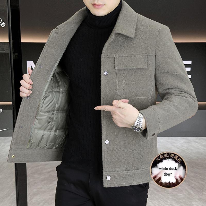 

Men s Winter Woolen Down Coat - Lapel, Warm, White Duck Down 3XL хакі