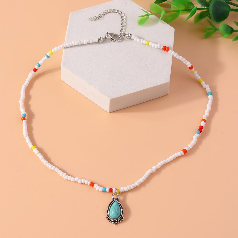 Bohemia Handmade Colorful Beads Choker Necklaces for Women Girls Turquoise Pendants Necklace Summer Beach Jewelry Gifts