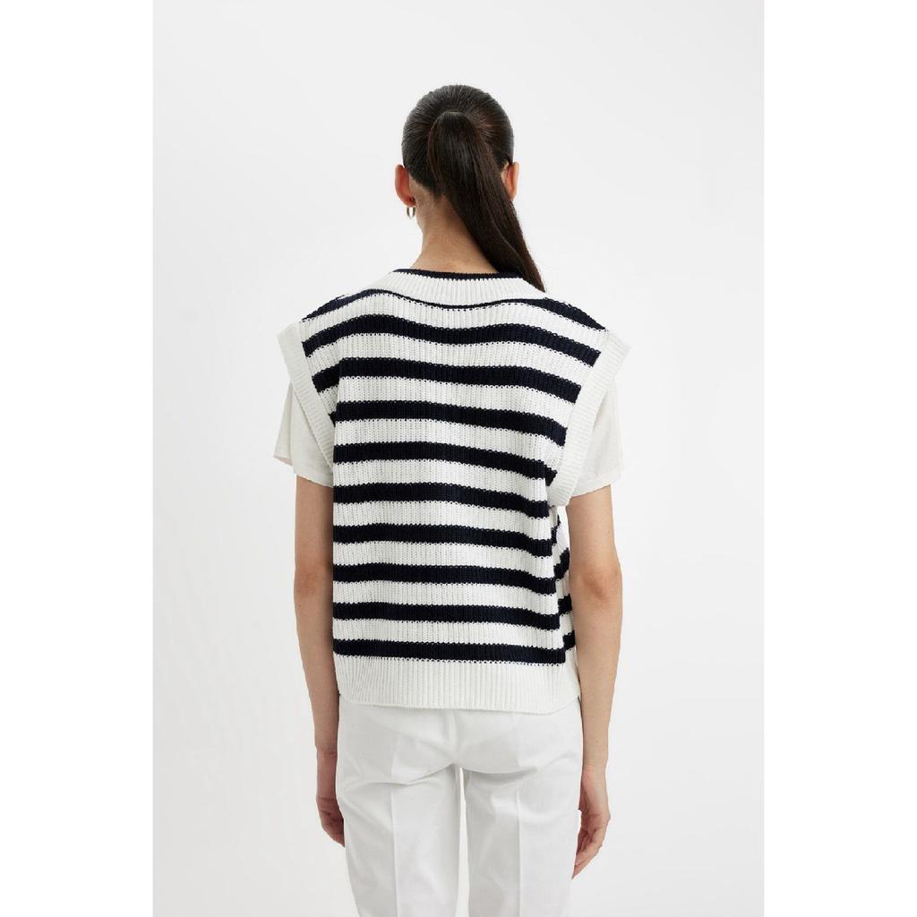 Gestreifter Strickpullover aus Selanik-Stoff mit V-Ausschnitt und normaler Passform C2658ax24au