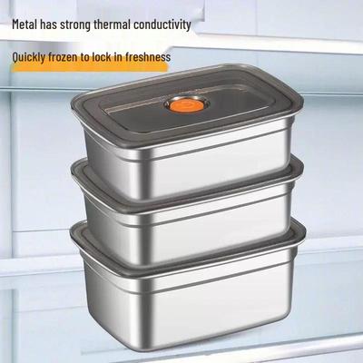 German Stainless Steel Antibacterial Food Storage Box with Sealed Lid, Rectangular and Portable, Safe for Refrigerator, Oven, and Freezer.