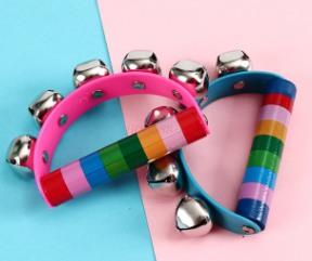 1Pcs Baby Ringing Wooden Baby Hand Ringing Early Education Colorful Infant Comfort Ringing Bell Bell Musical Instrument Toys