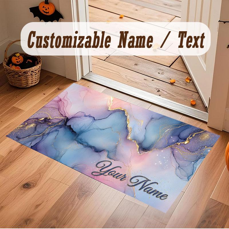Abstract Geometric Theme Crystal Velvet Floor Rug Personalized Custom Name Text Warm Carpet Home Decoration