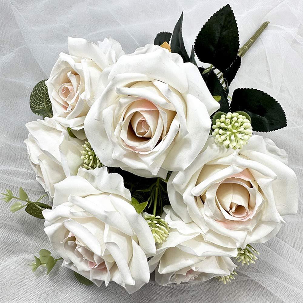 Silk Petal Artificial Flower Rose Multicolor Faux Eucalyptus Leaves  Gift