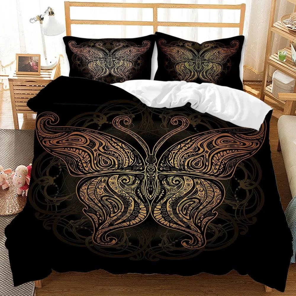 Gold Butterfly Duvet Cover Set for Girls Gold and White Butterflies Bedding Sets Flying Butterfly Black Luxury Comforter Cover