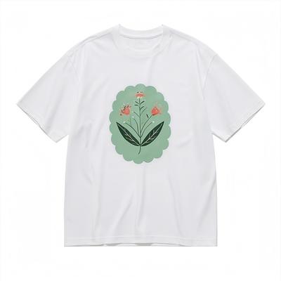 Women's Soft Breathable All Season Classic T-Shirt Floral With Green Frame Tee