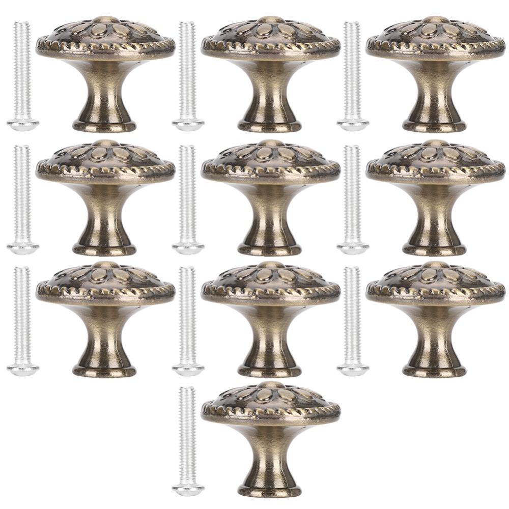 10 Set Simple Design Zinc Alloy Office Handle Solid Round 31*27mm Door Pulls Vintage Antique Brass Cabinet Handle Home Decor