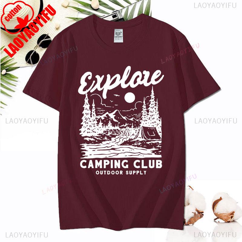 Love Camping I Hate People Vintage Funny T-Shirt Unisex Tees Camping Hiking Short Sleeve Tops Camper Gift Cotton O-Neck T-Shirt