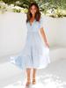 European and American Style Women's Lace Short Sleeve Dress - High Waist Slimming Mid-Length Dress
