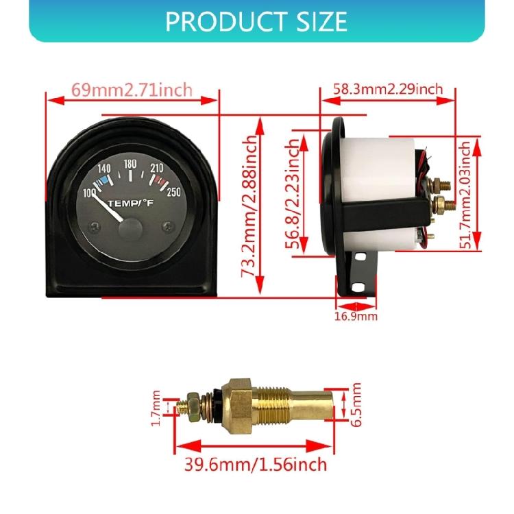 Termómetros de Agua a Prueba de Golpes de 2 Pulgadas de Grado Marino Rango de 100-250℃ Indicador Resistente a Vibraciones Para Coches Camiones Sistemas DC12V