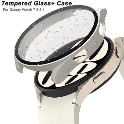 Gehärtetes Glas + PC-Abdeckung für Samsung Galaxy Watch4 5 6 7 44mm 40mm Vollständige Abdeckung Schutzstoßstange Hülle Galaxy Watch7 Zubehör