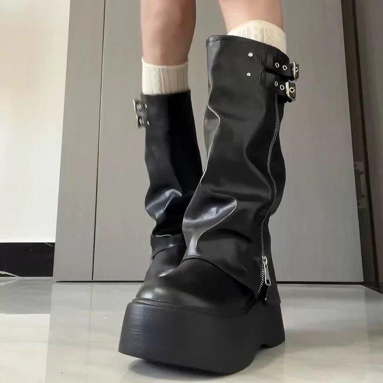 Big Head Pants Boots Women's Sweet Cool Wind Pile Boots Thick-soled Muffin Western Boots But Knee Boots Tall Knight Boots