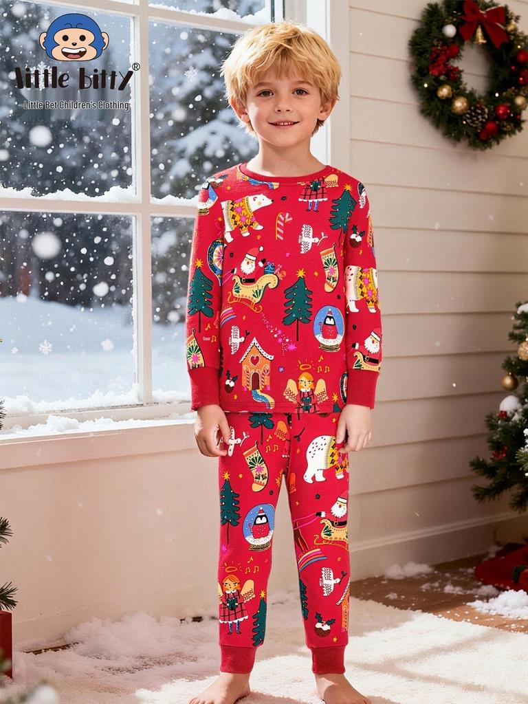 Autumn/Winter Children's Christmas Pajama Set: Cartoon Print Long Sleeve & Pants