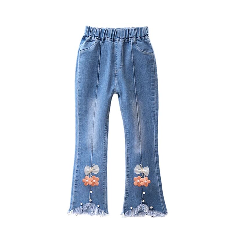 2-13 Years Kids Girls Blue Jeans Elastic Waist Flare Pants