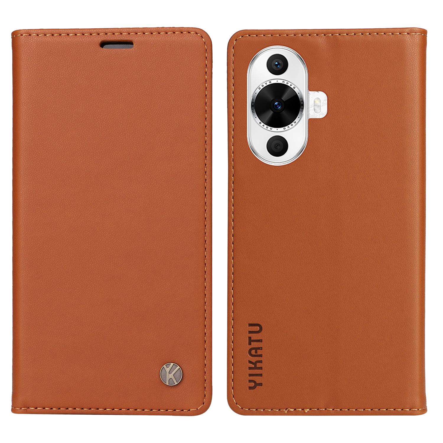 

YIKATU YK-001 For Huawei nova 12s 4G/nova 12 Lite 4G/nova 11 Case Strong Magnetic Leather Phone Cover Brown