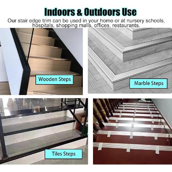 Stair Nosing Indoor Non Slip Stair Nosing, Aluminum Stair Edge Protector with Grooves, Outdoor Staircase Edging for Wooden Steps/Concrete/Carpet
