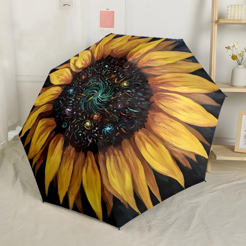 Cosmic Sunflower Bloom Compact Travel Automatic Umbrella with 8-Rib Compact Design All-Season Umbrella for Travel Elegant Women's Umbrella