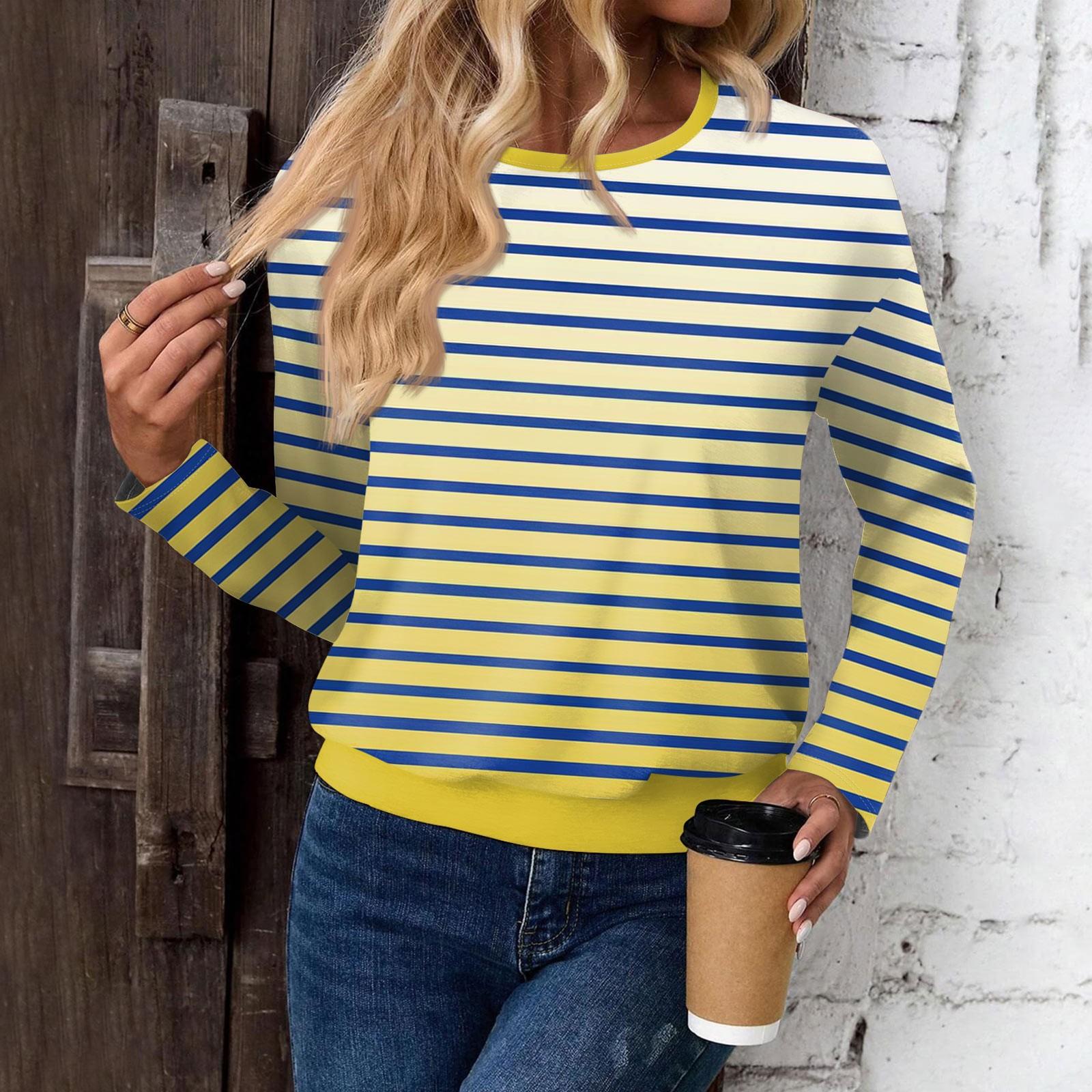 

Женский модный повседневный топ с длинными рукавами и принтом, открытыми плечами и круглым вырезом XL жёлтый