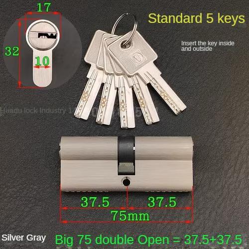 5pcs Keys Lock Cylinder,Door Cylinder 50-120mm Biased Lock Cylinder Double-side Lock Core Anti-Theft Entrance Brass Door Lock