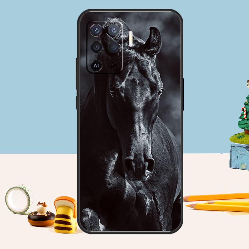 Beautiful Black Horse Case For Oppo A76 A96 A16 A17 A57 A60 A40 A80 A18 A38 A58 A78 A98 A15 A54 A74 A94 A6 A5 Pro