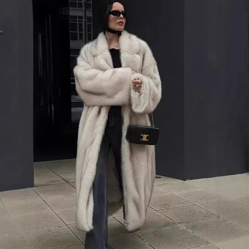 New imitation fur jacket women's loose suit collar extended fox fur coat street style environmentally friendly fur