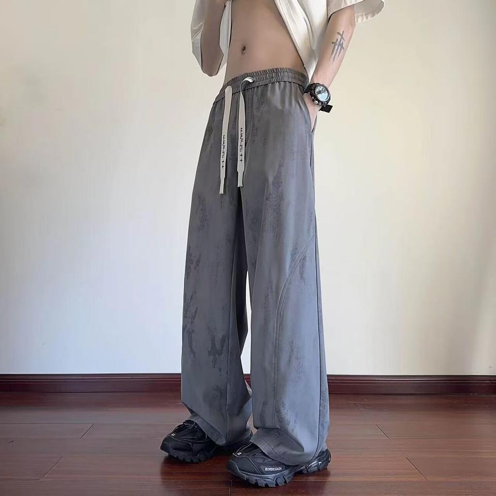 Wygodne spodnie casualowe tie-dye dla mężczyzn na lato Nowe modne luźne spodnie z szerokimi nogawkami Spodnie z drapowaniem z prostymi nogawkami