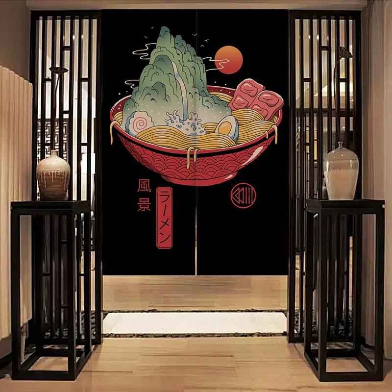 Nordic Door Partition  Kitchen Snack Shop Restaurant CurtainJapanese Sushi Dharma Fish Door Curtain Printing Bedroom Window