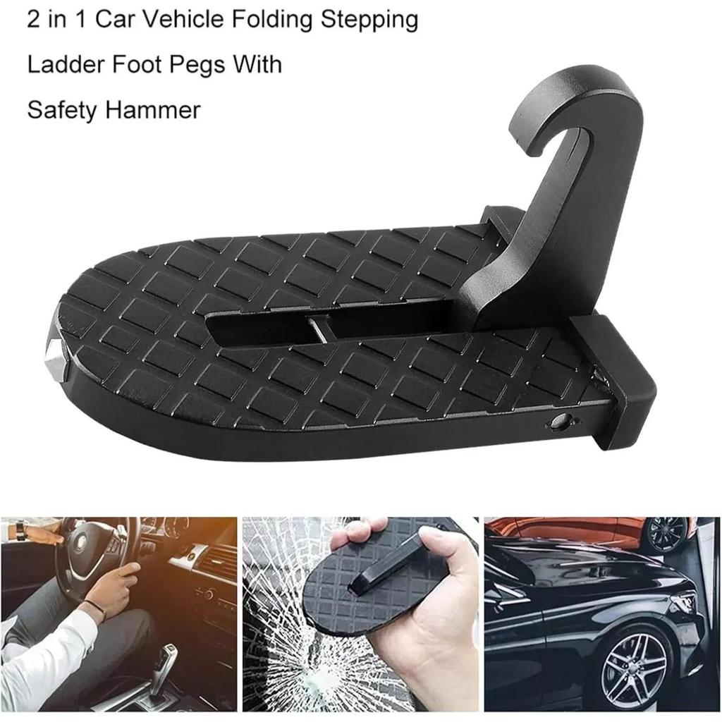 2-in-1 Car Door Step Pedal with Safety Hammer – Universal Folding Foot Peg for Easy Roof Access