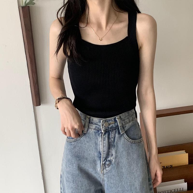 Women's 2026 Summer Korean Style Solid Knit Tank Top - Base Layer Camisole