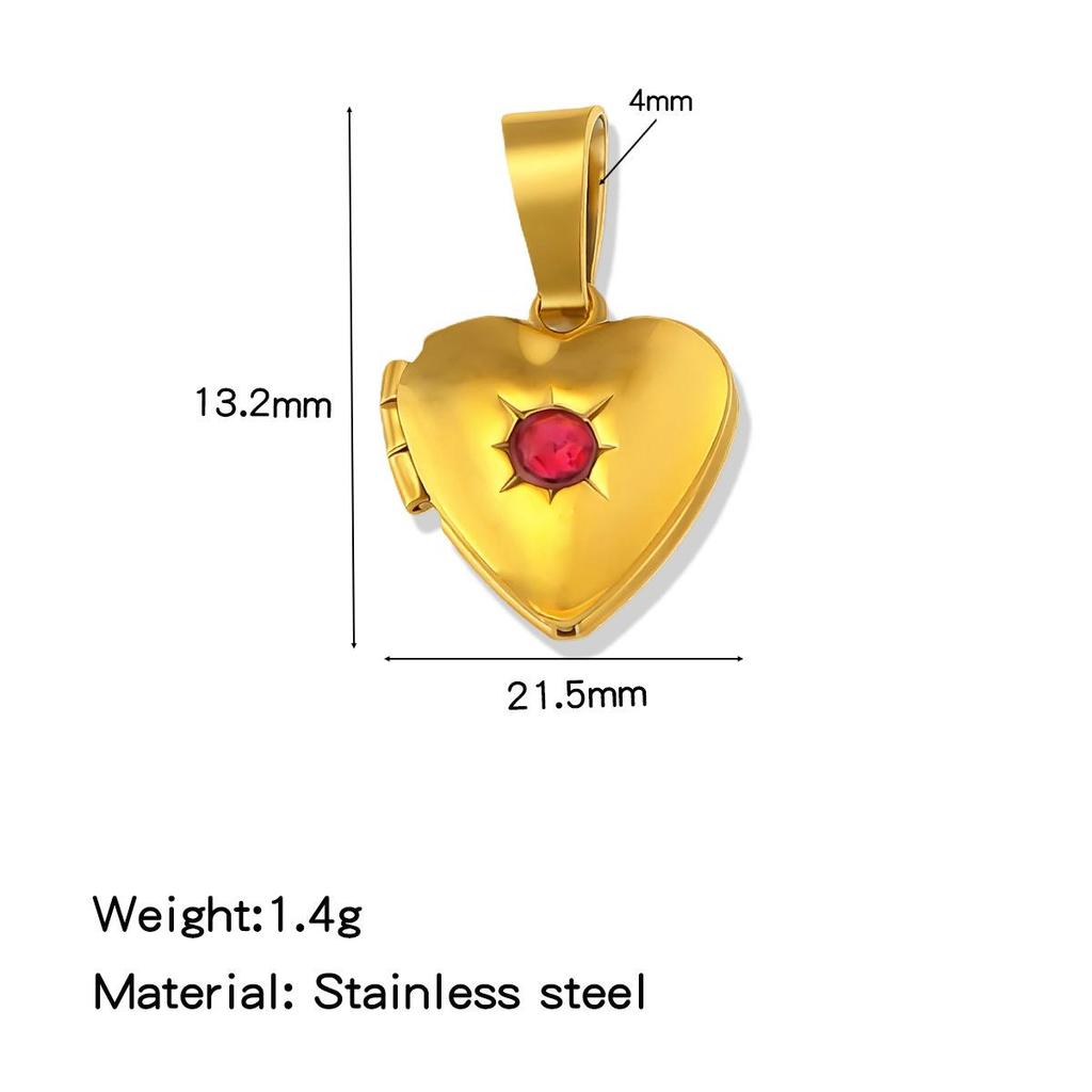 18K Gold-Plated Zirconia Heart Necklace Pendant with Birthstone, Stainless Steel, European & American Simple Design.