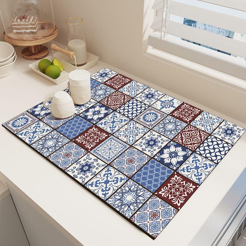 A Bohemian-style Drying Mat Super Absorbent, Non-slip, Heat-resistant Diatomaceous Earth Countertop Mat, Suitable for Dining Tables, Coffee Machines